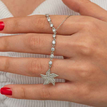 Sequential Zircon Stone Starfish Women's Silver Necklace