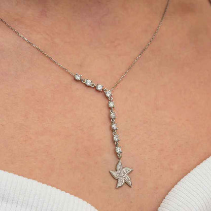 Sequential Zircon Stone Starfish Women's Silver Necklace