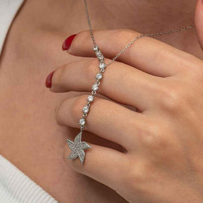 Sequential Zircon Stone Starfish Women's Silver Necklace