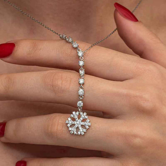 Sequential Zircon Stone Snowflake Women's Silver Pendant