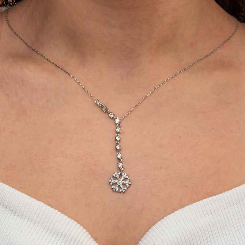 Sequential Zircon Stone Snowflake Women's Silver Pendant