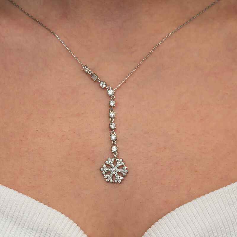 Sequential Zircon Stone Snowflake Women's Silver Pendant
