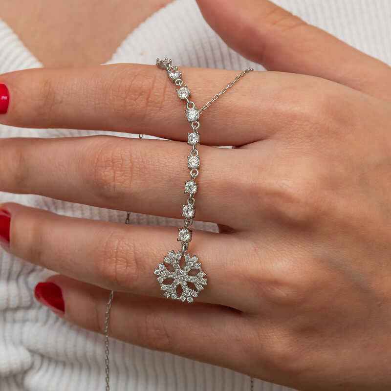 Sequential Zircon Stone Snowflake Women's Silver Pendant