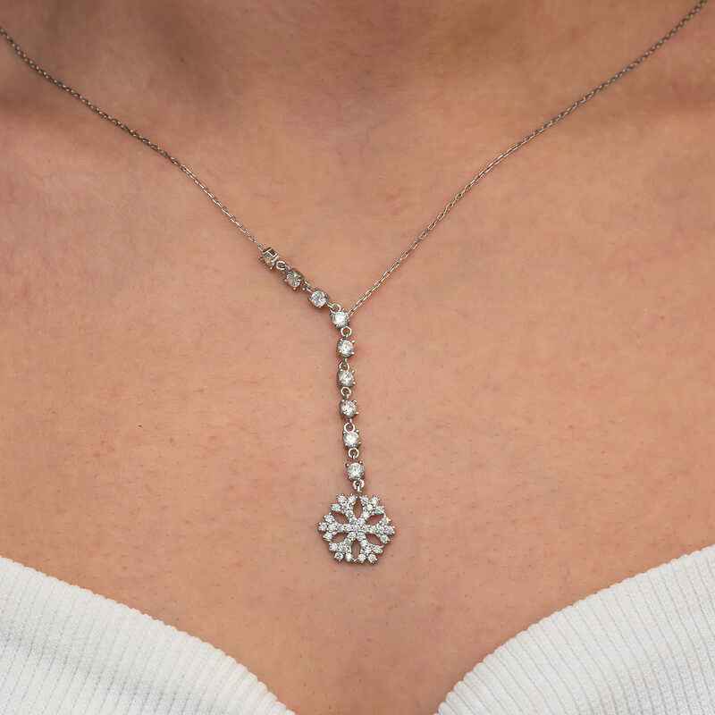 Sequential Zircon Stone Snowflake Women's Silver Pendant