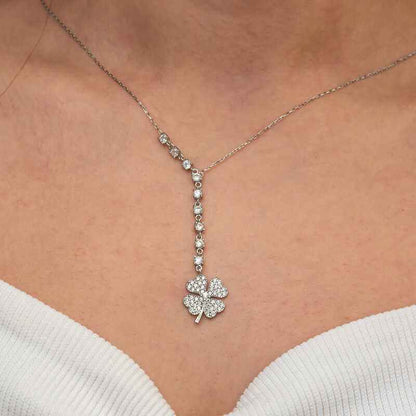 Sequential Zircon Stone Clover Women's Silver Necklace