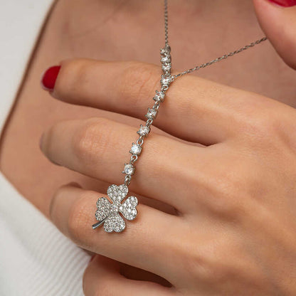 Sequential Zircon Stone Clover Women's Silver Necklace