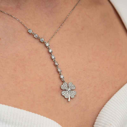Sequential Zircon Stone Clover Women's Silver Necklace