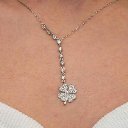 Sequential Zircon Stone Clover Women's Silver Necklace