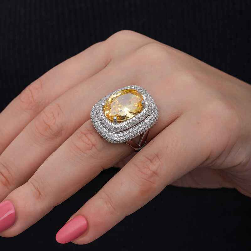 Citrine Stone Women's Silver Ring