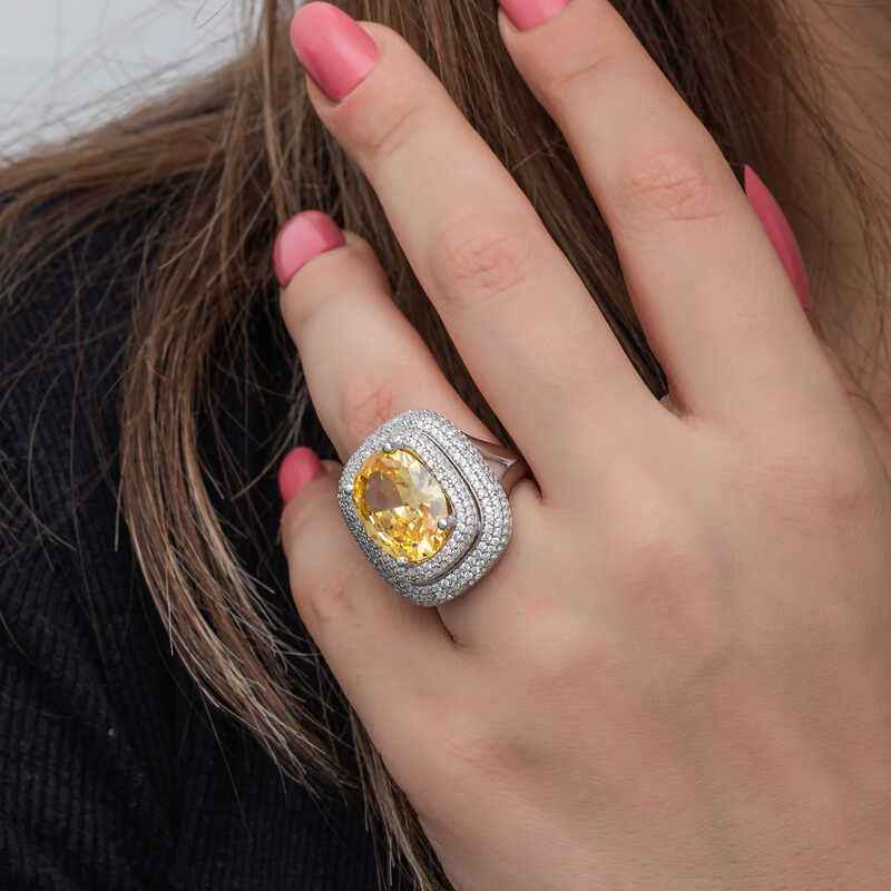 Citrine Stone Women's Silver Ring