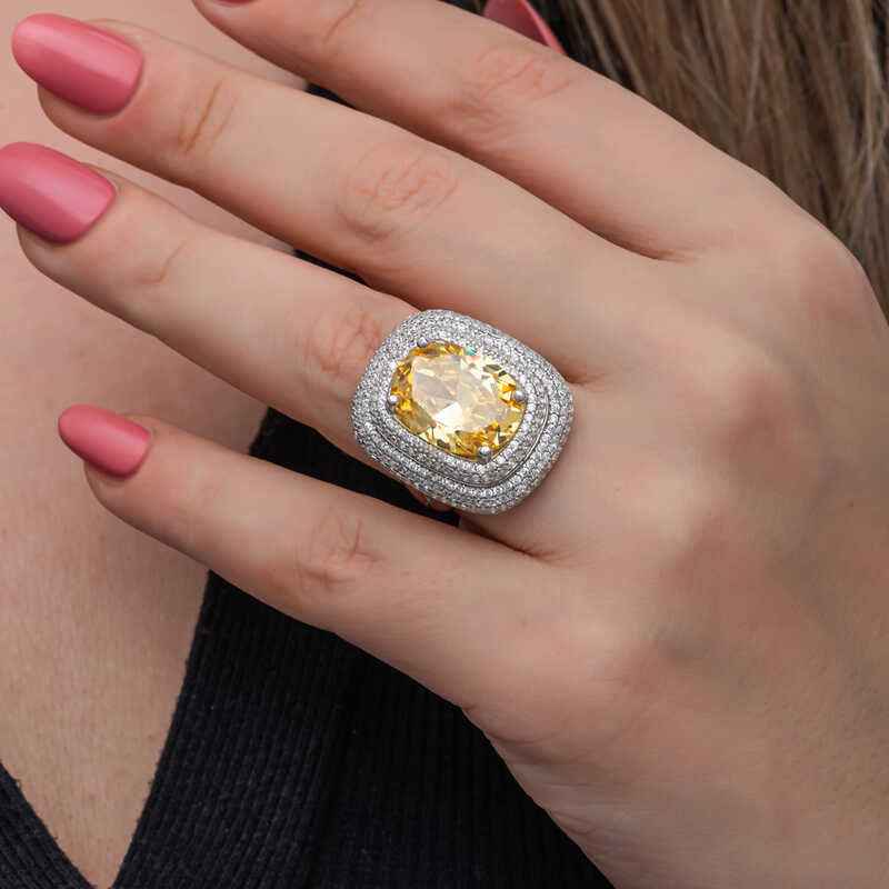 Citrine Stone Women's Silver Ring