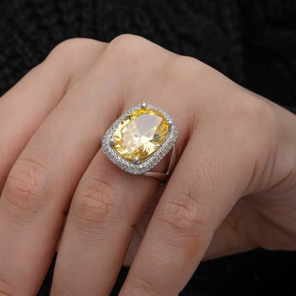 Bague en argent pour femme avec pierre de citrine carrée
