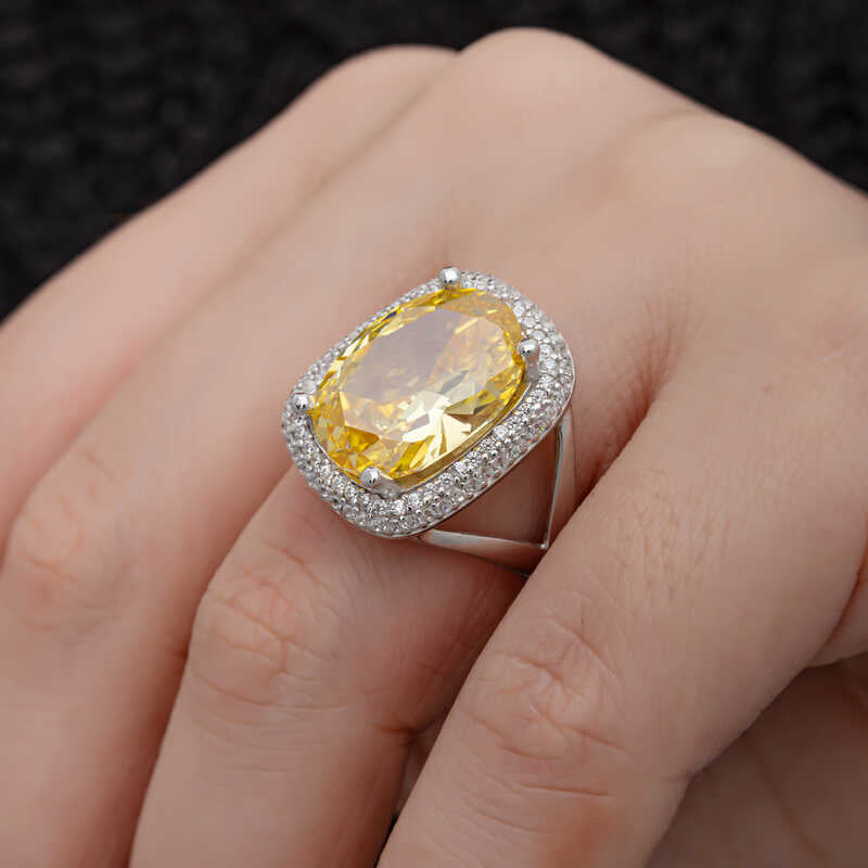 Bague en argent pour femme avec pierre de citrine carrée