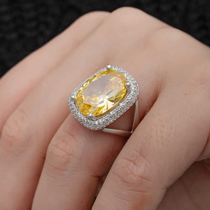 Bague en argent pour femme avec pierre de citrine carrée