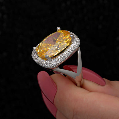 Bague en argent pour femme avec pierre de citrine carrée