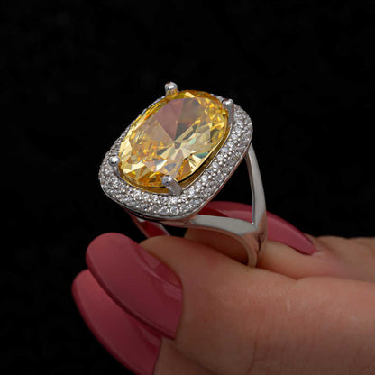 Bague en argent pour femme avec pierre de citrine carrée