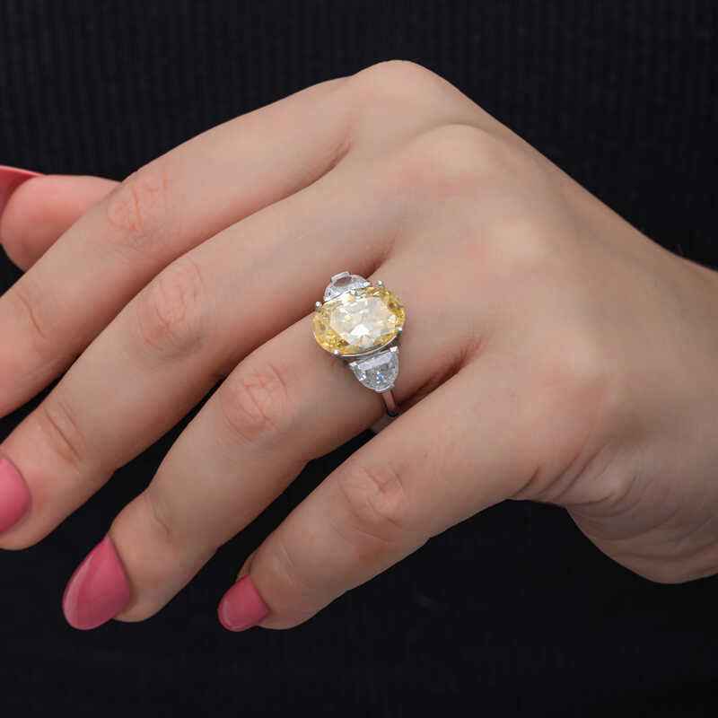 Citrine Zircon Stone Women's Silver Ring