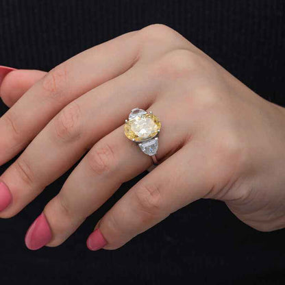 Citrine Zircon Stone Women's Silver Ring