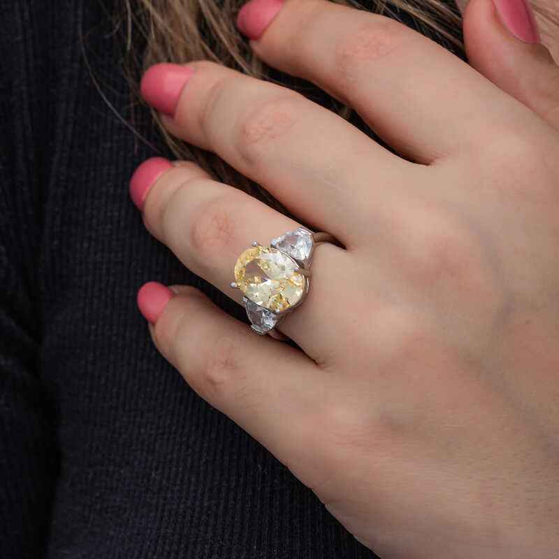 Citrine Zircon Stone Women's Silver Ring