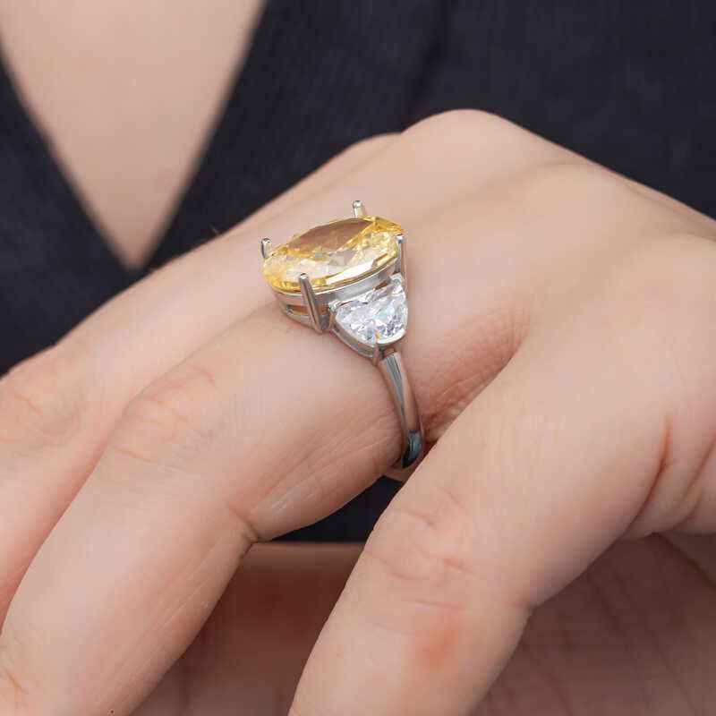 Citrine Zircon Stone Women's Silver Ring