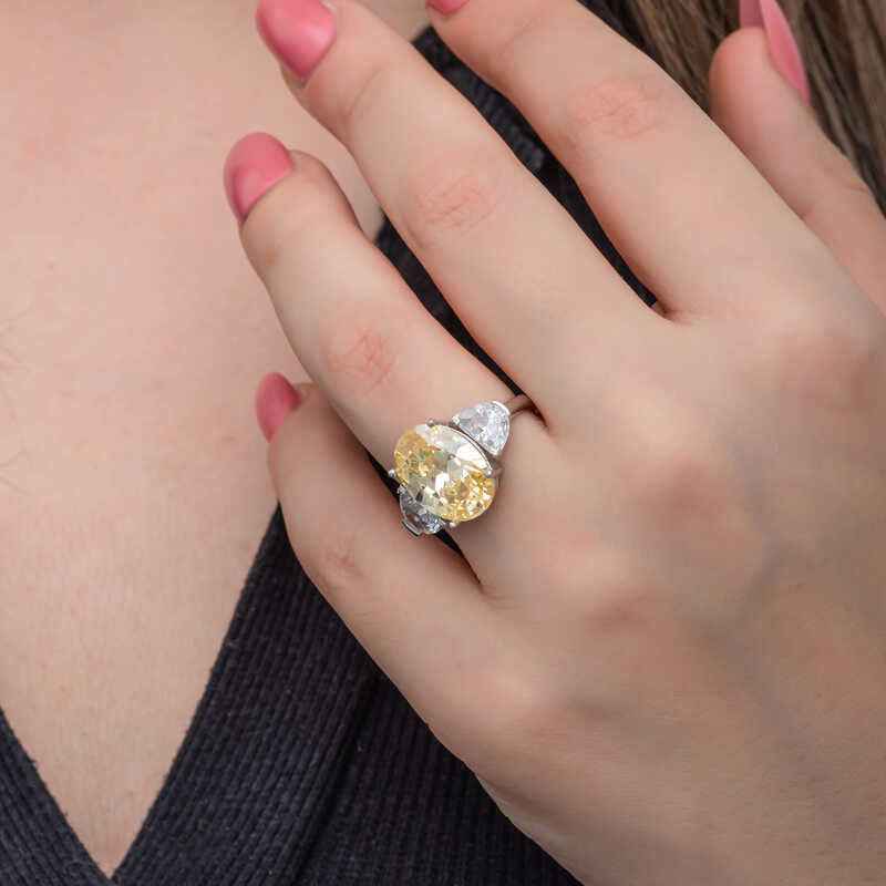 Citrine Zircon Stone Women's Silver Ring