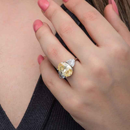 Citrine Zircon Stone Women's Silver Ring