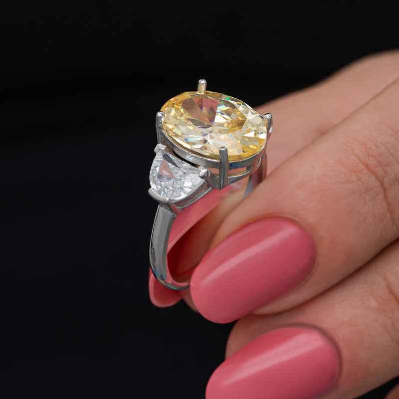 Citrine Zircon Stone Women's Silver Ring