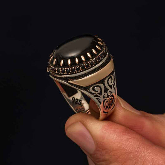 Black Onyx Stone Men's Silver Ring