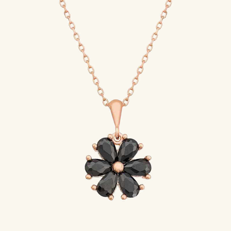 Black Flower Women's Silver Necklace