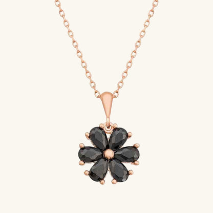 Black Flower Women's Silver Necklace