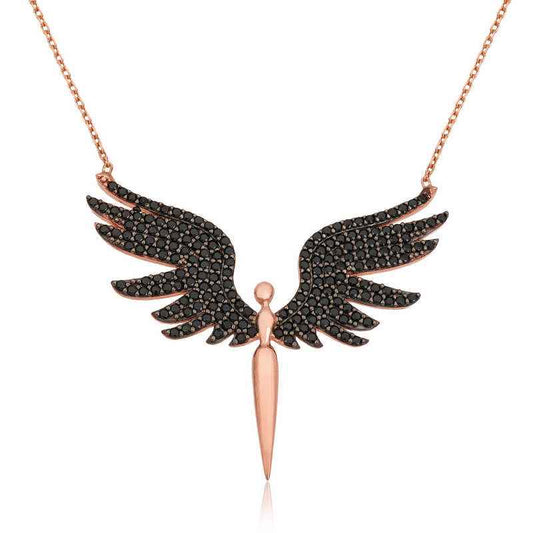 Black Michael Angel Women's Rose Gold Plated Silver Necklace