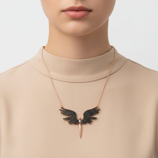 Black Michael Angel Women's Rose Gold Plated Silver Necklace