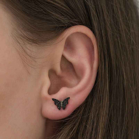 Black Butterfly Silver Earrings