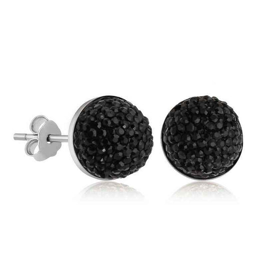 Black Crystal Stud Women's Silver Earrings
