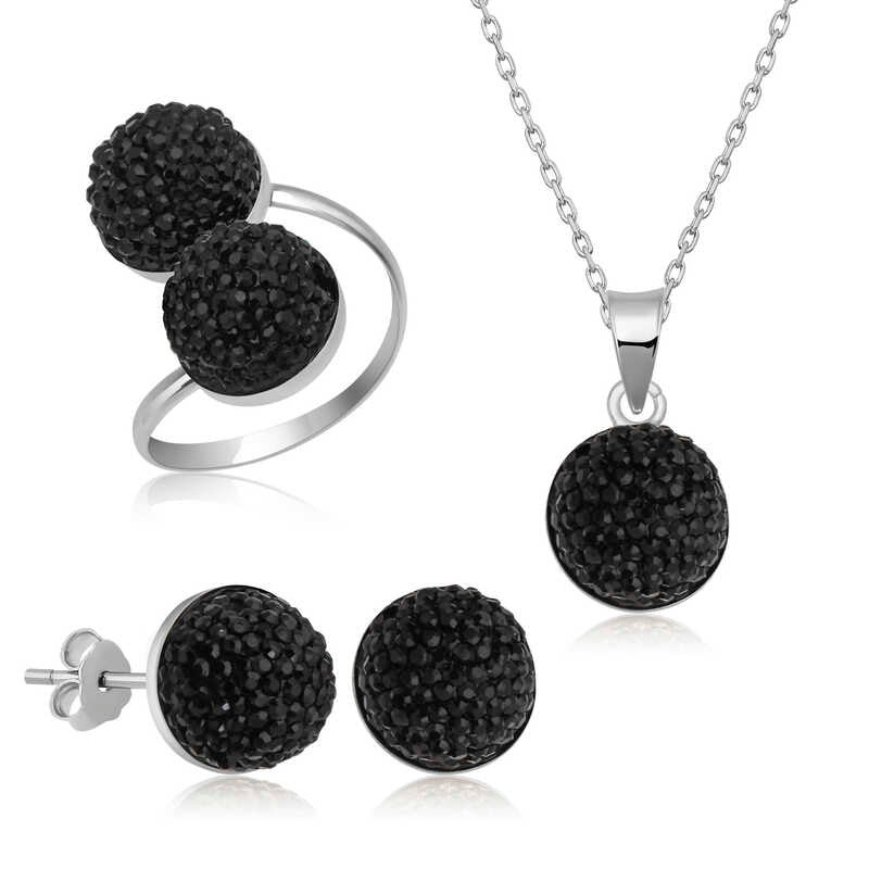 Ensemble en argent pour femme en cristal noir