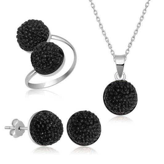 Ensemble en argent pour femme en cristal noir