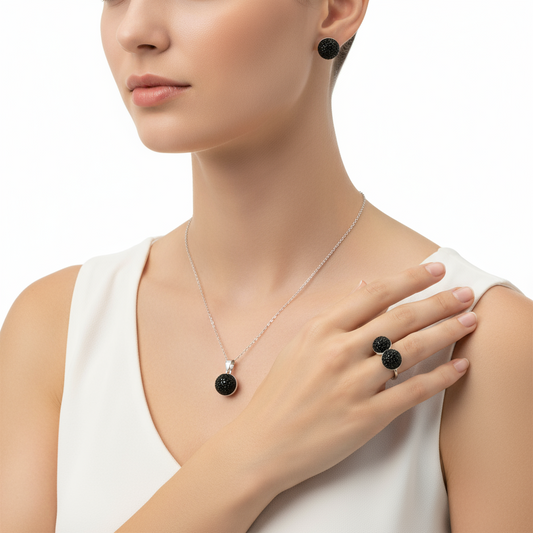 Black Crystal Women's Silver Set