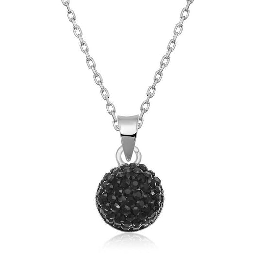 Black Crystal Stone Women's Silver Necklace