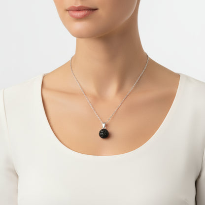 Schwarze Kristallstein Damen Silber Halskette