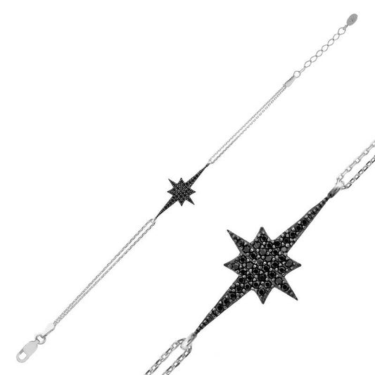 Black Polaris Star Women's Silver Bracelet