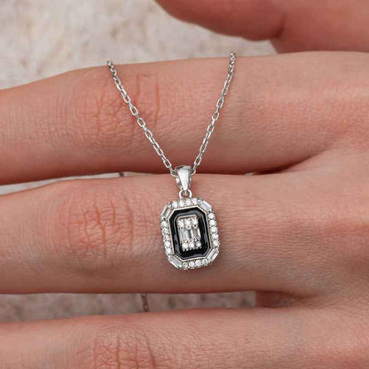 Black Enamel Baguette Women's Silver Necklace