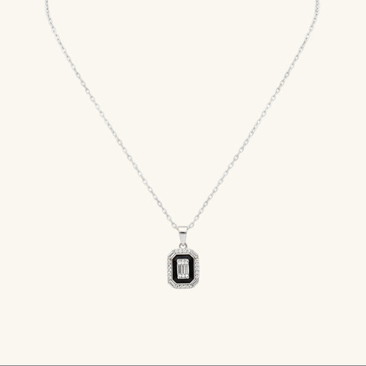 Schwarze Emaille Baguette Damen Silber Halskette