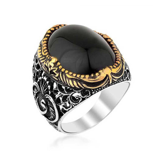 Black Onyx Stone Men's Silver Ring