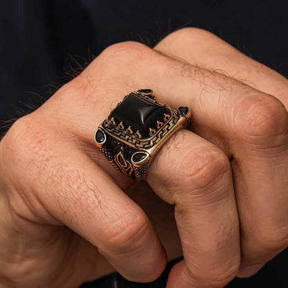 Black Onyx Stone Men's Silver Ring