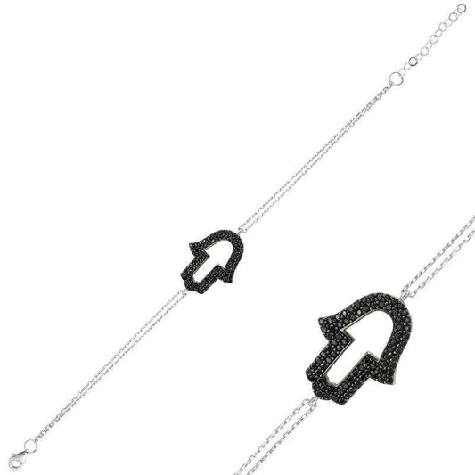 Black Fatima's Hand Women's Silver Bracelet