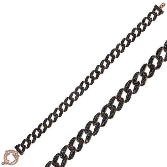Black Stone Gourmet Women's Rose Plated Silver Bracelet