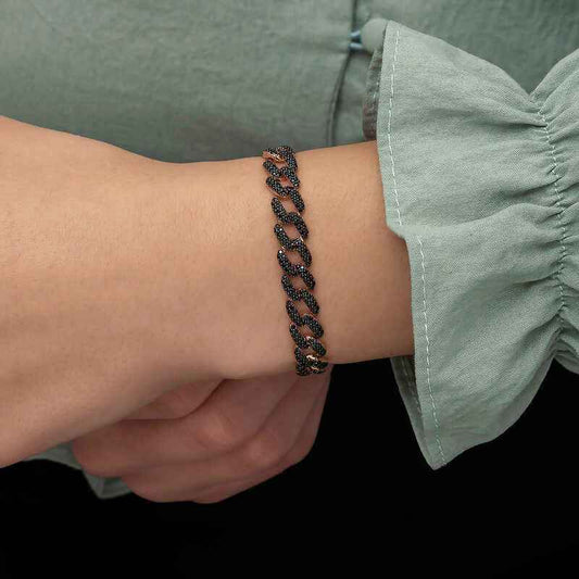 Black Stone Gourmet Women's Rose Plated Silver Bracelet