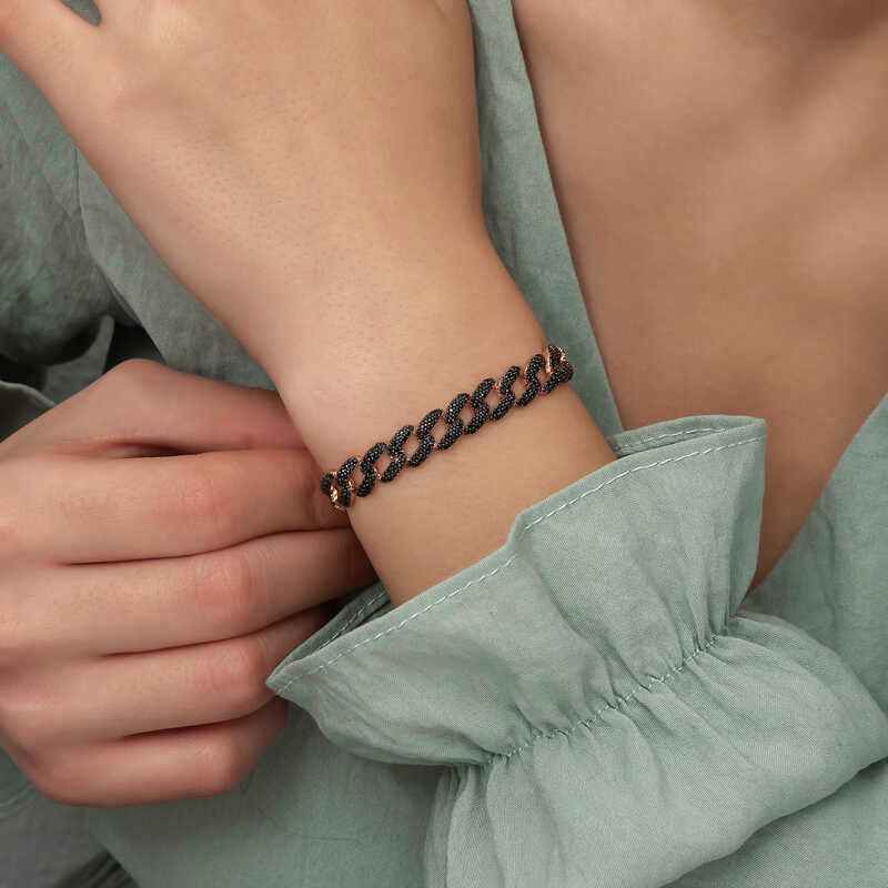 Black Stone Gourmet Women's Rose Plated Silver Bracelet