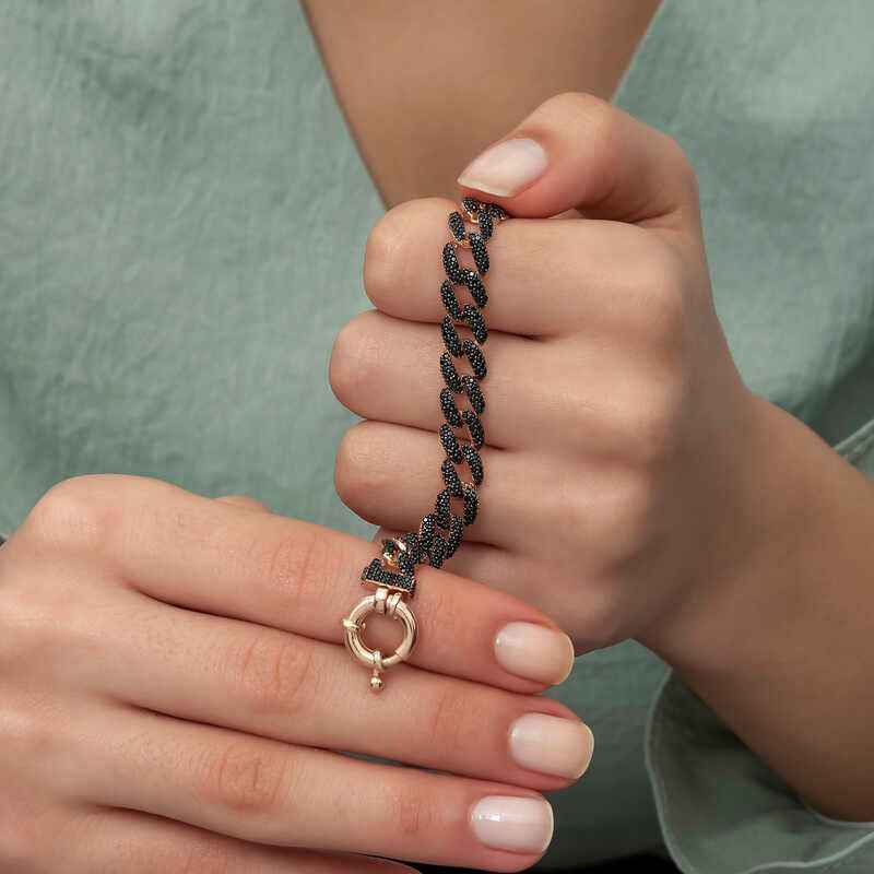 Black Stone Gourmet Women's Rose Plated Silver Bracelet