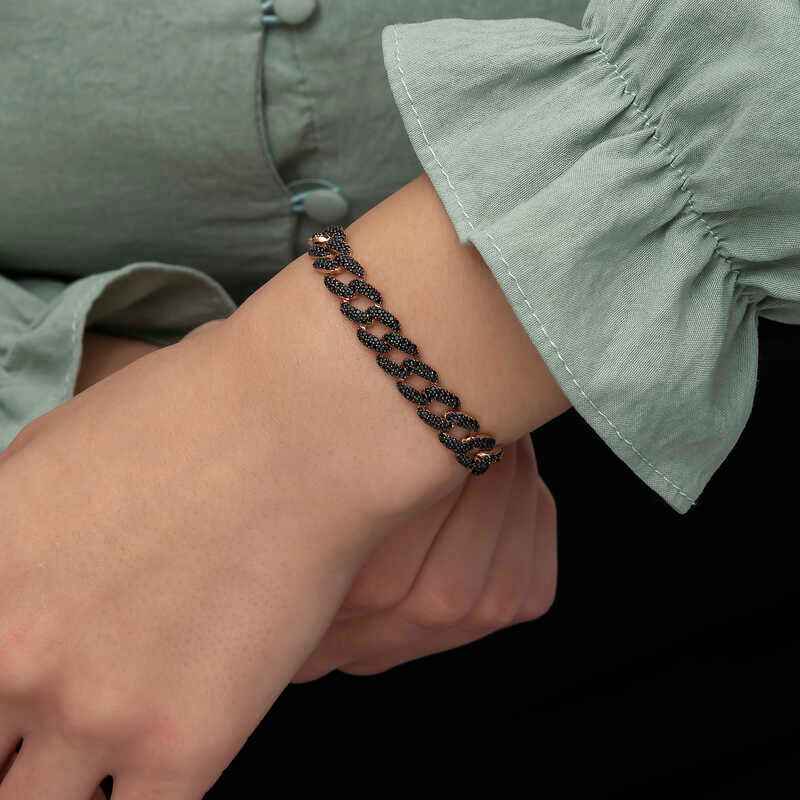 Black Stone Gourmet Women's Rose Plated Silver Bracelet